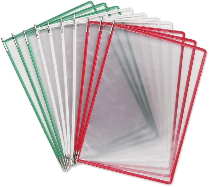Tarifold Wall Mount Reference System, 10 Pockets, Mexico Colors | 10 double-sided PVC pockets hold 20 letter-size sheets, Mexico color frames, sturdy wall-mount bracket, easy to install
