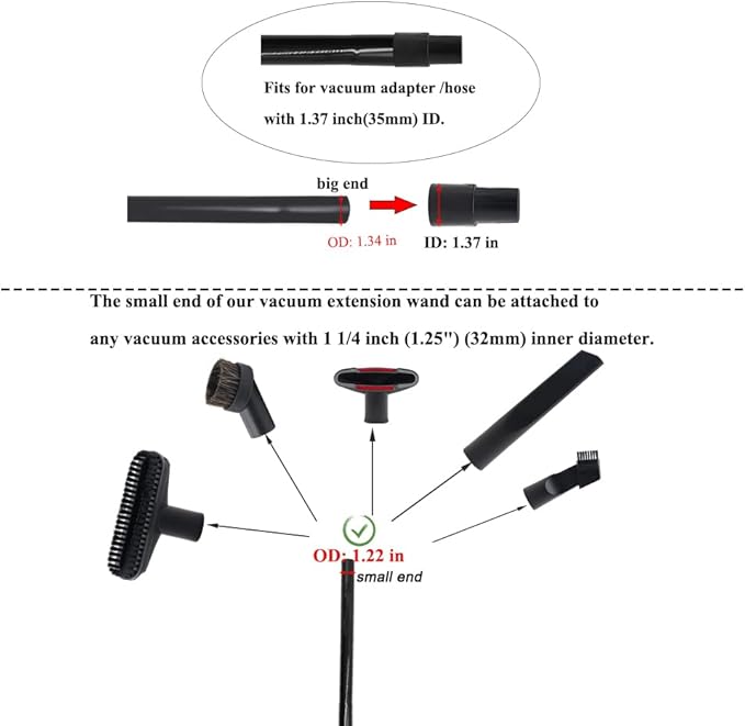 6 Pcs 1.25inch Universal Vacuum Extension Wand Vacuum Attachments 1 1/4 inch, 1 1/4" Friction Fit Extension Wand, Vacuum Cleaner Extension Tube