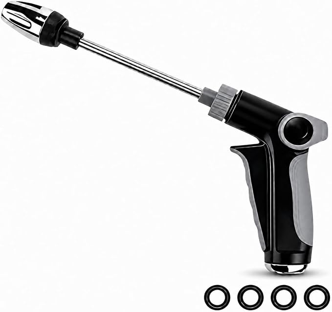 High Pressure Hose Nozzle, High Pressure Water Gun with 360 ° Rotating Spray, Multi Function Pressure Washer Nozzle, 3/4 Inch Connector with 4 Sealing Rings for Yard, Car and Pet Cleaning