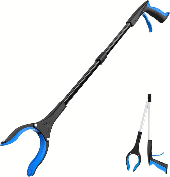 Grabber Reacher Tool - 32” Extra Long Foldable Gripper and Reaching Tool - Heavy Duty Pick Up Stick Grabbers for Seniors, Trash, Surgery Recovery Must Haves Gifts (Black Blue)