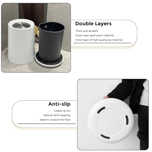 10 L/2.6Gallen,Swing Lid Trash Can,Metal Garbage Can with Flipping Lid,for Bathroom,Living Room,Bedroom,Hotel,Office, Laundry Room(White)