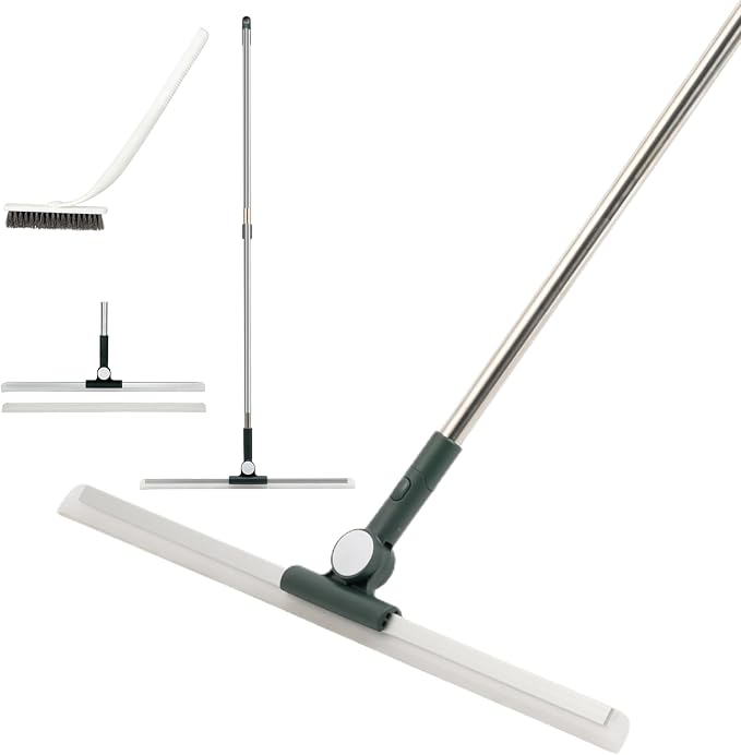 29"-49" Telescopic Pole Floor Squeegee for Concrete Floor | 21.85" Wide floor Squeegee with Detachable Stiff Brush, Large Squeegee Broom for Tile Floor, Garage, Swimming Pool, Bathroom