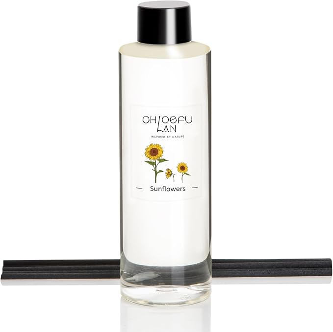 Chloefu LAN Sunflowers Scented Oil Diffuser Refill 200ml/6.76 fl oz Air Freshener with Natural Essential Oils，Floral Fruity Scent, Daisy-Inspired Long-Lasting Diffuser Oil, Home & Bathroom Decor