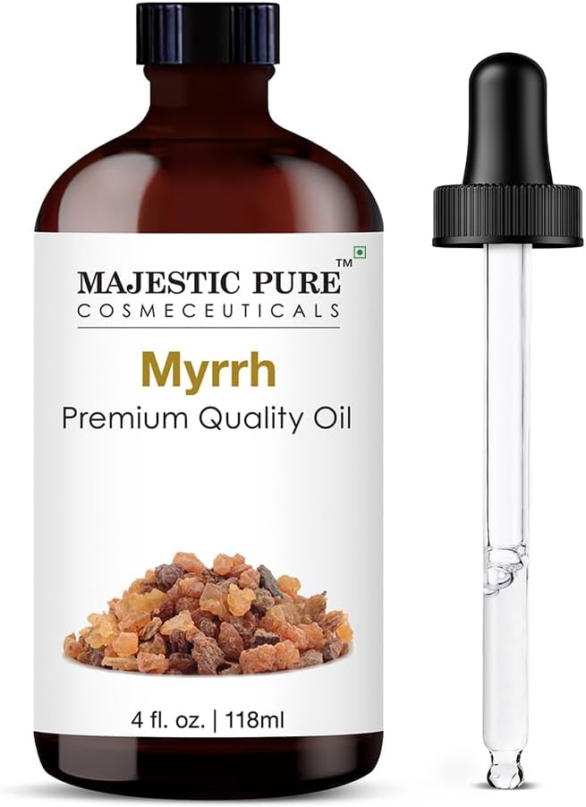 Majestic Pure Myrrh Essential Oil for Diffuser - 4 Fl Oz | 100% Natural Tea Tree Oil for diffuser blends, candle making, wax melts, soap making, massage, Air Freshening