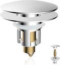 Universal Metal Bathroom Sink Stopper, Pop-Up Hair Catcher Strainer, Chrome | Large Cover Cap, Sink Drain Strainer with Detachable Double Filter, Drain Plug Fits 1.1"-2.36" US Basin, Brass Bounce Core