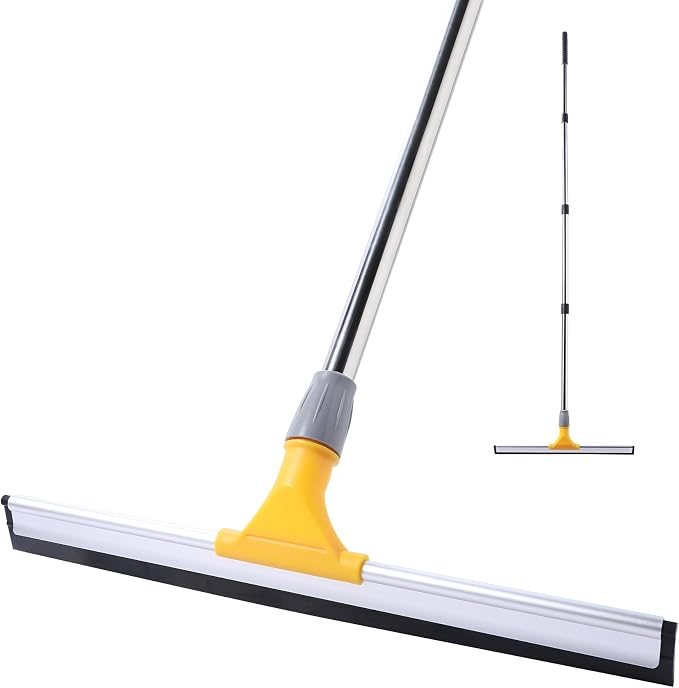 Yocada Rubber Floor Squeegee 17.7" TPR Blade Scrubber Broom 61.8inch Pole | Household Broom for Garage Courtyard Shower Bathroom Floor Marble Glass Tile Water Foam Pet Hair Removal Cleaning