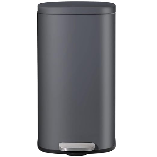AthLike Trash Can, Stainless Steel Kitchen Garbage Can, Step Waste Bin with Hinged Lid and Removable Inner Bucket, Soft-Close, Dustbin for Bathroom Bedroom Living Room Home (Grey, 8 Gal)
