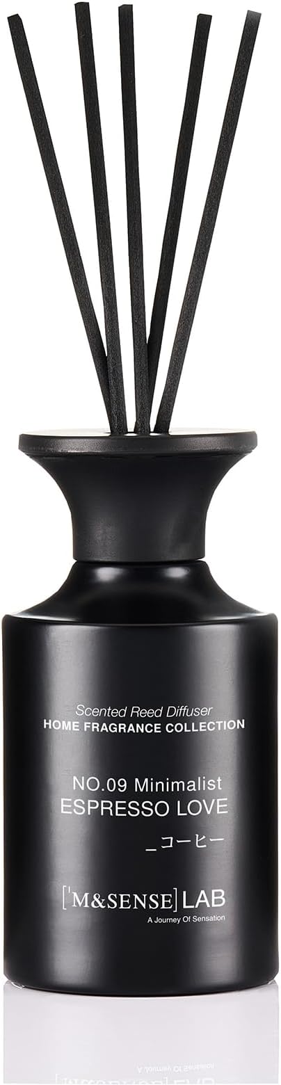 M&SENSE Minimalist Large Reed Diffuser 300ml, Espresso Love Scented with Natural Essential Oils, Long Lasting with 7 Sticks, Non-Toxic Home Fragrance for Bedroom, Bathroom Decor