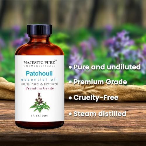 Majestic Pure Patchouli Essential Oil for Diffuser - 1 Fl Oz | 100% Natural Essentials Oils for Aromatherapy, Massage, Steam inhalation, Air Freshing, Soap and Candle Making