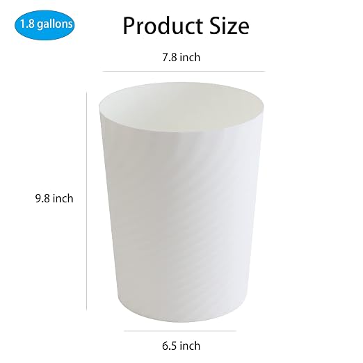 UUJOLY Plastic Small Trash Can Wastebasket, Garbage Container Basket for Bathrooms, Laundry Room, Kitchens, Offices, Kids Rooms, Dorms, 1.8 Gallon, White, 3 Pack | Sturdy-Easy to Clean, Bathroom, Laundry Room, Kitchen, Office, Kids Room, Dorm, Bedroom,...
