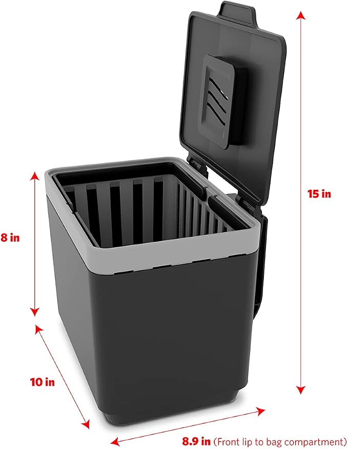 GLAD Compost Bin for Kitchen, 1.5 Gallon | Plastic Container with Removable Inner Basket, Bag Storage Holder, and Carbon Odor Blocking Filters, Gray