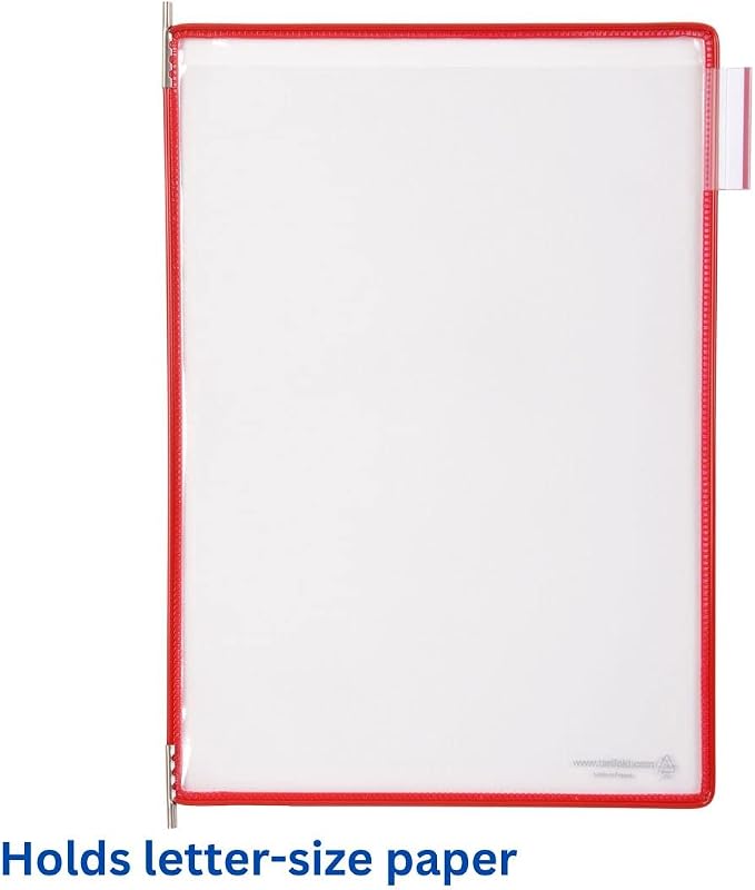 Tarifold Desktop Reference Display System, 50 Pockets, Expandable, Red | 50 double-sided PVC pockets, holds 100 letter-size sheets, sturdy metal base, quick-find indexing, quick and easy to assemble
