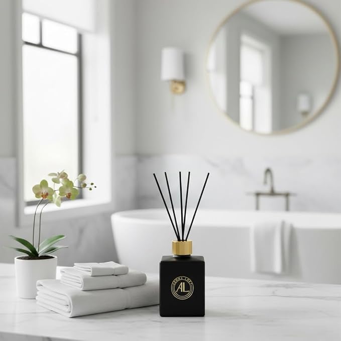 Black Reed Diffusers for Home | Premium Long-Lasting Fragrance Diffuser | Reed Diffuser Sticks in Oil Set | Smells Good in Bathroom & Office | Black, Balsam Reed Diffuser(5 oz)