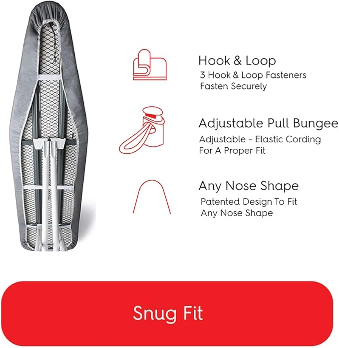 TIVIT Ironing Board Cover 13 x 30, Made in Italy. Pro Grip Pad Covers w/3 Fastener Straps & Pull Bungee Cord - Durable Scorch & Stain Resistant Padded Layers, Heat Reflective AlumiTek PRO Top Coat