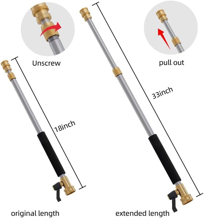 Upgraded Jet Nozzle Power Washer Wand Hose Nozzle, Adjustable Hydro Nozzle Wands 18-33 inch, Jet High Pressure Water Hose Sprayer with 5 Tips for Garden, Patio, Floor & Car, Black