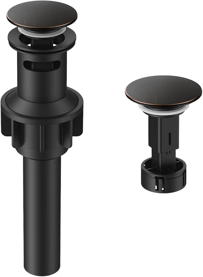 Bathroom Sink Drain with Overflow with Hair Catcher Anti-Clog Sink Strainer | Hurran Bathroom Sink Stopper for 1.65"-1.9" Hole, Plastic Pop-up Drain for Bathroom Vanity Vessel Sink, Oil Rubbed Bronze