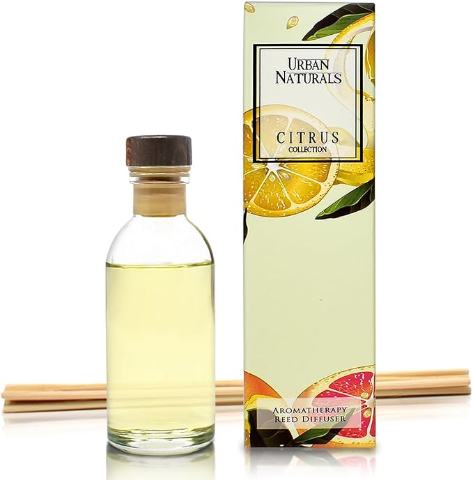 Reed Diffuser Set, Grapefruit - Bathroom Shelf Décor | Bergamot Essential Oils & Tart Greens, Made in the USA