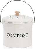 AVLA Compost Bin Kitchen Countertop, 1 Gallon Composter Pail, Food Waste Composting Bucket, Odorless Trash Keeper Container, White Scraps Caddy with Charcoal Filter, Carrying Handle, Lid