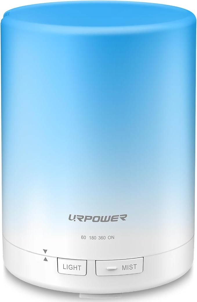 URPOWER 300mL Essential Oil Diffuser Ultrasonic Aromatherapy Diffuser | Quiet Diffuser with Auto-off Protection, 7-Color LED Light & 4 Timer Settings Humidifier for Yoga Bedroom Living Room Office
