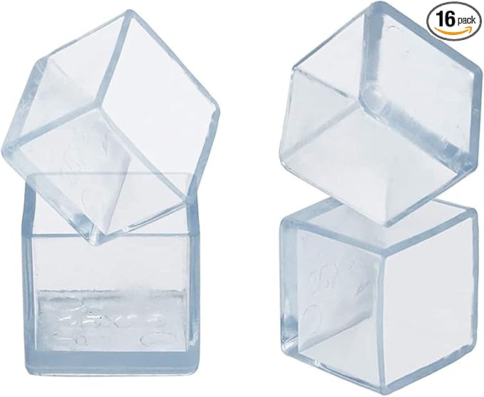 16 Pcs Transparent Square Anti-Slip Rubber Leg Tips Chair Leg Caps Furniture Floor Protectors Chair Table Bar Stool Leg Covers Furniture Leg Cube Feet 1.18 Inch x 1.18 Inch (30 x 30mm)