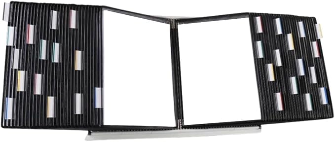 Tarifold Desktop Reference Display System, 60 Pockets, Black | 60 double-sided PVC pockets, holds 120 letter-size sheets, sturdy metal base, quick-find indexing, quick and easy to assemble