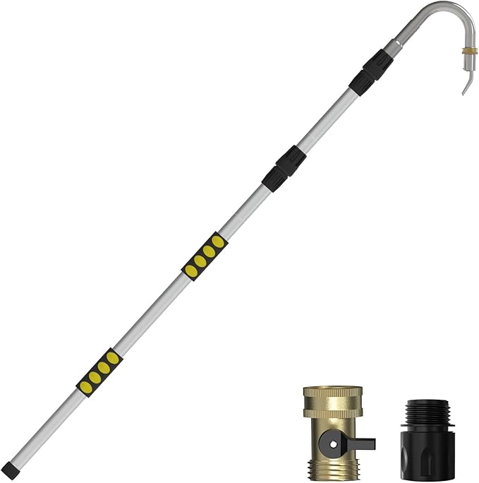 Gutter Cleaning Tools from The Ground, 24FT Reach Rain Cleaner with Bendable Wand and Quick Connect Adapter for Garden Hose