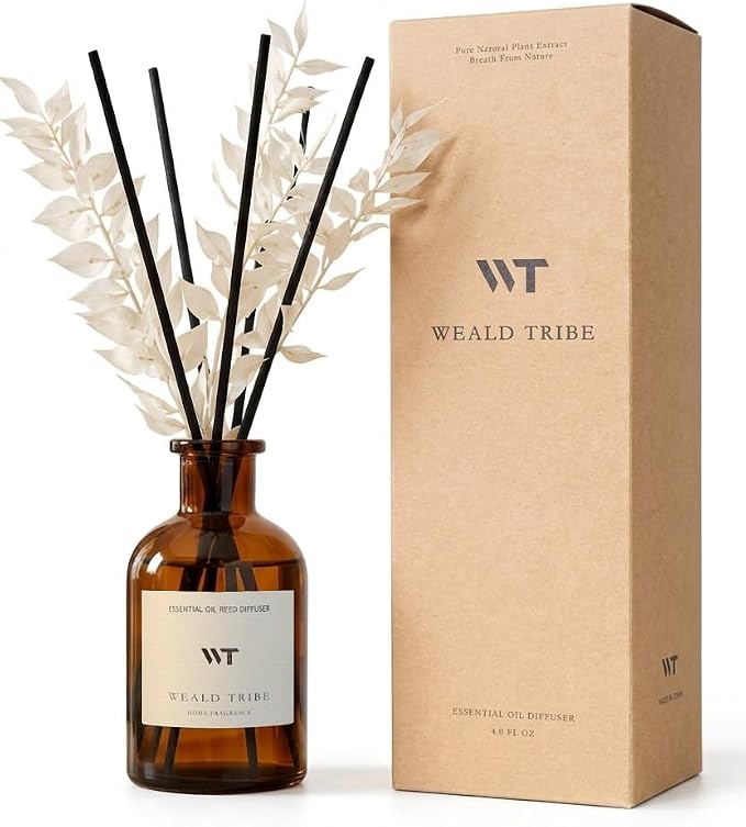 Reed Diffuser Set for Bathroom Air Fresheners, Oil Diffuser Sticks | Hotel White Tea Scent 4.0 fl oz Home Fragrance with Sticks Defusers | House Bedroom Office Shelf Decor