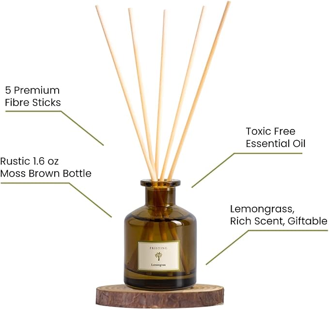 PRISTINE Lemongrass Reed Diffusers for Home & Bathroom | Fresh Lemongrass & Citronella Room Fragrance, Oil & Room Diffusers with Reeds Stick | Refreshing Home Fragrance Scent