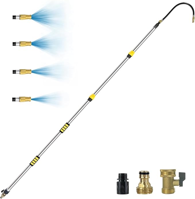 Buyplus 12FT(20FT Reach) Telescopic Gutter Cleaning Tools from the Ground, Long Reach Gutter Cleaner Wand with Hose Attachment, Rain Gutter Cleaner Tool with Extension Pole for 2nd Story House