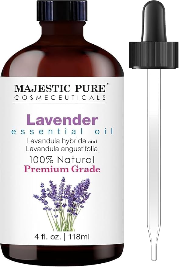 Majestic Pure Lavender Essential Oil for Diffuser - 4 Fl Oz | 100% Natural Essentials Oils Ideal for Relaxing Tense Mood, Eliminating Odor, Creating Peaceful Atmosphere for Sleep & Work