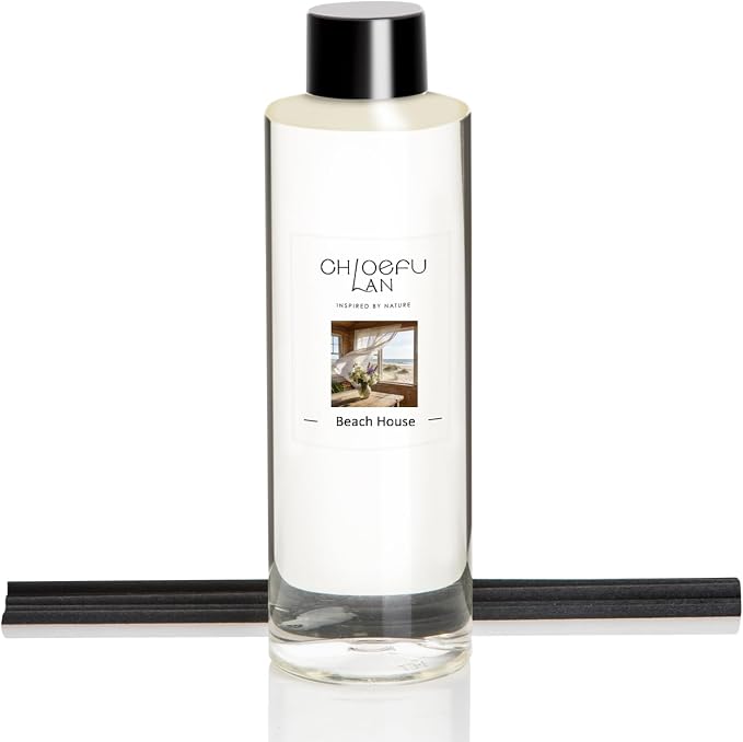 Chloefu LAN Beach House Reéd Diffuser Refill 200ml/6.76 fl oz, Natural Essential Scented Oil, Best for Aromatherapy, SPA and Home, 0% Alcohol, Free Set of Sticks