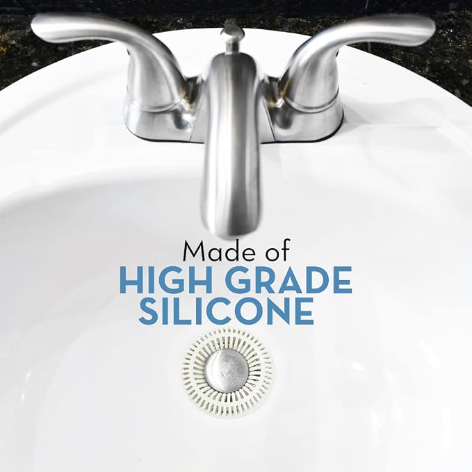 SinkRing Bathroom Sink Drain Protector & Strainer for Sink Stoppers, White | Easy snap-in design. Precision clog-free trap prevents loss of earrings, jewelry or contacts. Fits 1.37" - 1.57" stoppers.