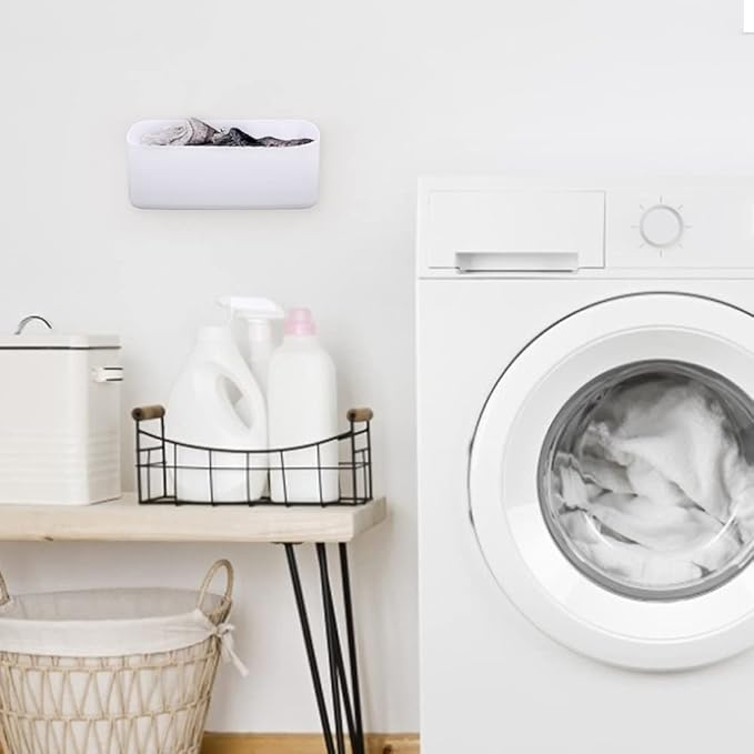Picowe Magnetic Laundry Storage, Lint Holder Bin for Laundry Room, Space-Saving Trash Container Hanging on Dryer, Washer or Wall Mount Trash Bin (Gray White)