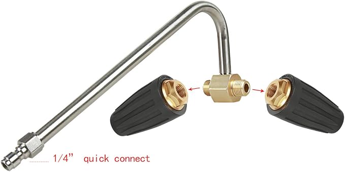 Pressure Washer Gutter Cleaner, Two Rotating Turbo Nozzles Attachment, 1/4 Inch Quick Connect, 4000 PSI