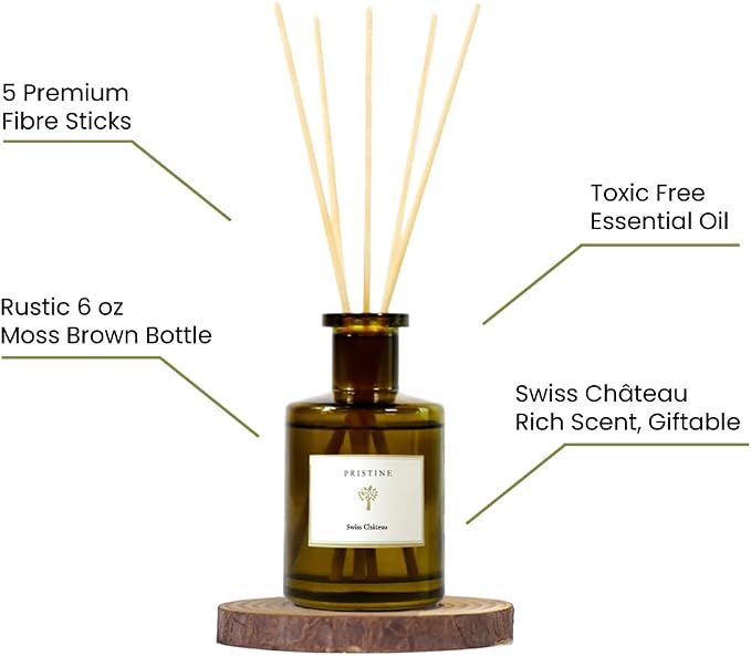 PRISTINE Swiss Château/Inspired by Hilton Reed Diffuser - Home & Bathroom | Fresh Cut Rose, Tangerine, Cedarwood Oil Reed Diffuser Set | Oil & Reed Diffuser Sticks, Home & Office Decor, Fragrance Gift