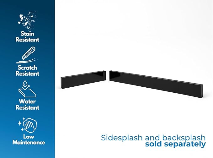 Bathroom Vanity Sink Backsplash/Sidesplash (Super Black Engineered Marble, 4" x 22")