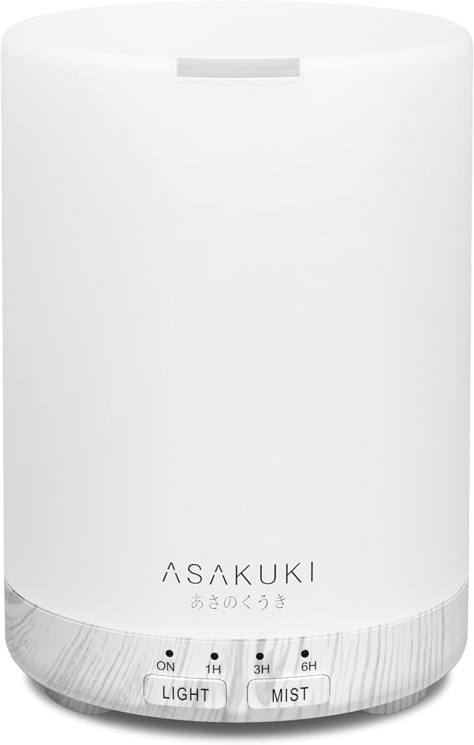 ASAKUKI Essential Oil Diffuser for Home 300 ml Quiet | Automatic Shut-Off, Aromatherapy Diffuser, 7 LED Lights for Living Room, Kitchen, Bedroom, Hotel - White Wood