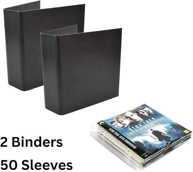 Tarifold Blu-Ray Storage Bundle, 50 Binder Sleeves, 2 Binders, 2-Ring Holes | Holds Blu-ray disc, booklet and cover art, secure flap, 25 sleeves per binder, polypropylene, saves up to 70% storage space