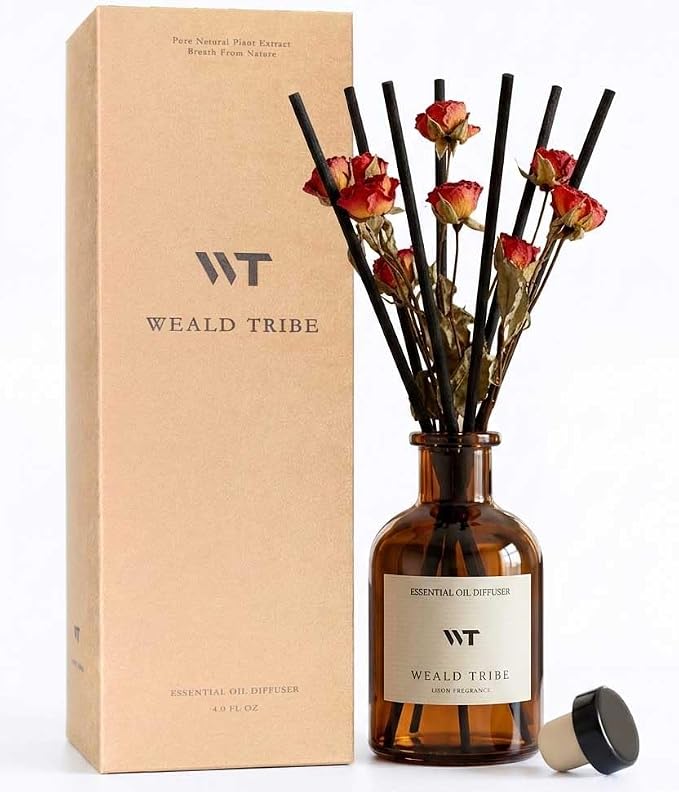 Reed Diffuser Set for Bathroom Air Fresheners, Oil Diffuser Sticks | Sandalwood Rose Scent 4.0 fl oz Home Fragrance with Sticks Defusers | House Bedroom Office Shelf Decor