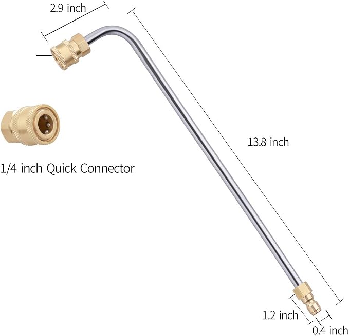 Washer Gutter Cleaner Attachment,Pressure Washer Gutter Rod for Lance/Wand 1/4 Inch Quick Connect,90 Degrees Curved Rod (14 inch)