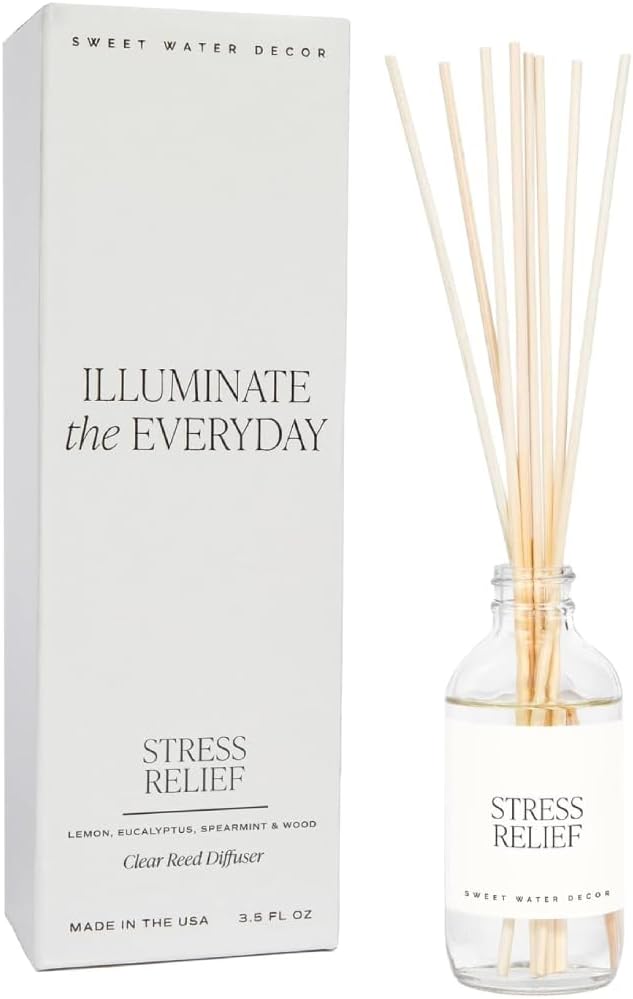 Sweet Water Decor Stress Relief Reed Diffuser Set - Eucalyptus, Spearmint, Citrus, Sage Scented Diffusers - Scent Diffusers for Home, Long Lasting Fragrance, Made in the USA