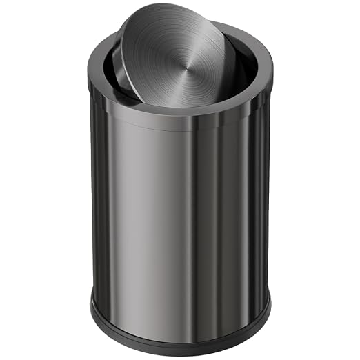 Stainless Steel Trash can,Bathroom Trash can with lid，Small Trash Can with Flipping Lid, 9 L,Garbage cans for Kitchen，Living Room. Metallic Gold (Gun Gery)