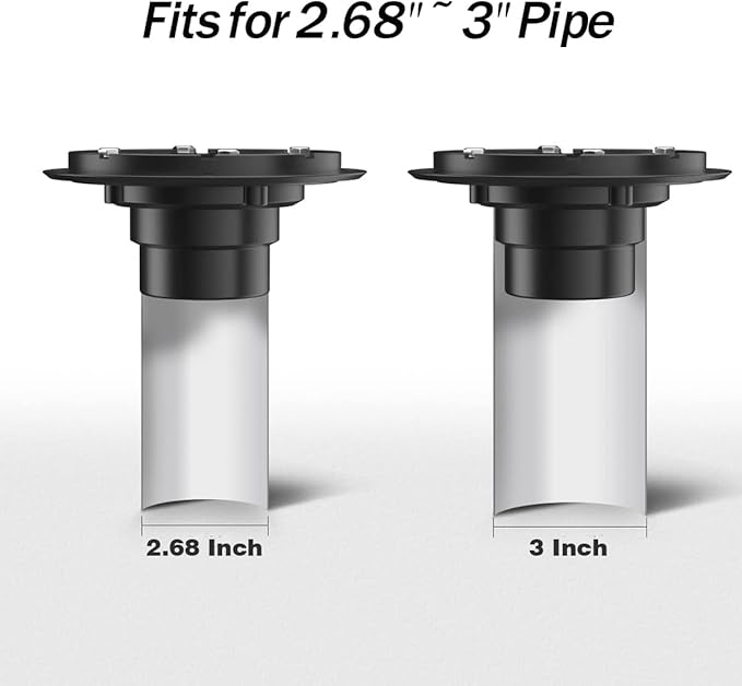 RANDOM 4 Inch Black Shower Drain Square with Adjustable PVC Base Flange,SUS304 Stainless Steel Matte Black Shower Floor Drain with Removable Cover Grid Grate