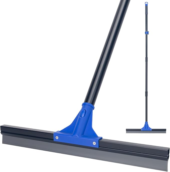 Floor Squeegee with Telescopic Long Handle 59'', Heavy Duty 18" Rubber Wiper Broom for Concrete, Bathroom Tile, Garage, Deck
