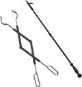 Log Grabber Fireplace Tongs Wood Fired Oven Tool Grill Camping Fire Pit Tool (Tongs+Poker)