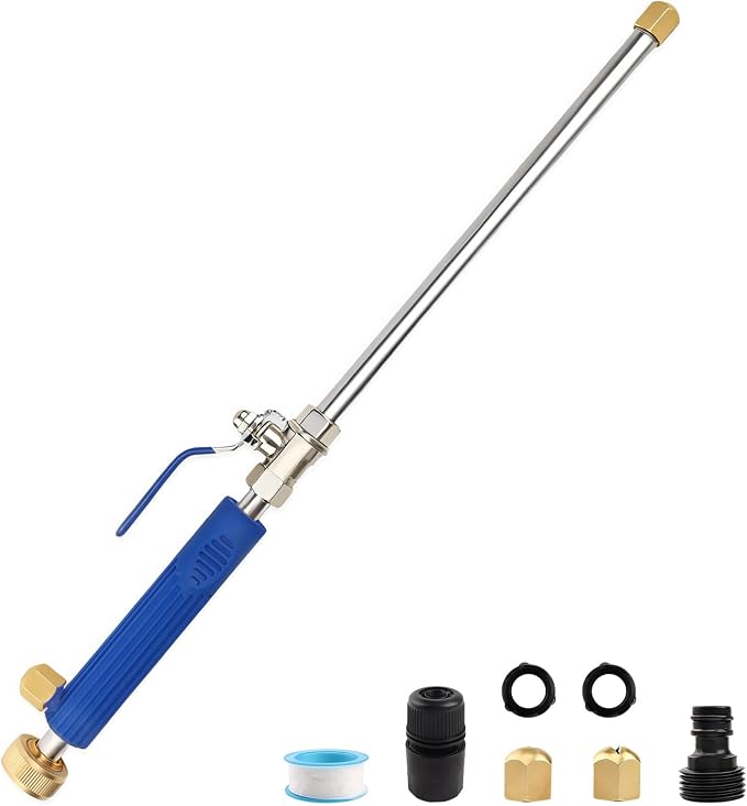 High Pressure Jet Hose Nozzle Attachment Wand，Power Washer Hydro Nozzle Attachment,Wand Lance for Gutter Patio Car Pet Window Glass Blue