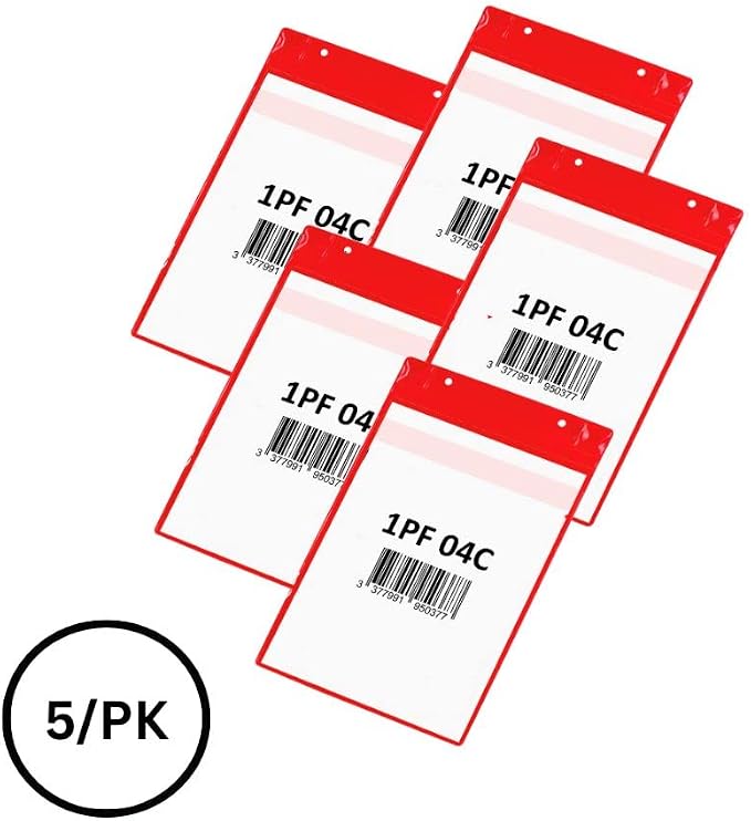Tarifold Magnetic Identification Pockets, Multi-Size, Red, 5 Pack | 5 magnetic identification pockets, fits multiple document sizes, full magnetic backing, red frames, quick document changes