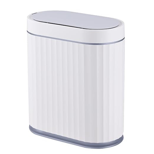 ELPHECO Bathroom Trash can Motion Sensor, Automatic Garbage can, Slim Plastic Smart Trash Bin with Lid, Commercial Intelligent Wastebaskets for Bedroom, Bathroom, Office, White Grey