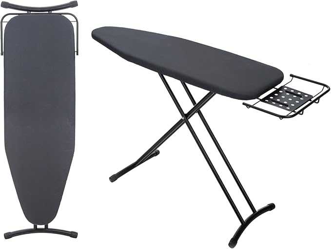 Ironing Board 48" x 15" with Retractable Iron Rest, RAINHOL Heavy Duty Full Size Iron Board, Sturdy Wide Frame with Thick Padding Cover, Height-Adjustable, Black