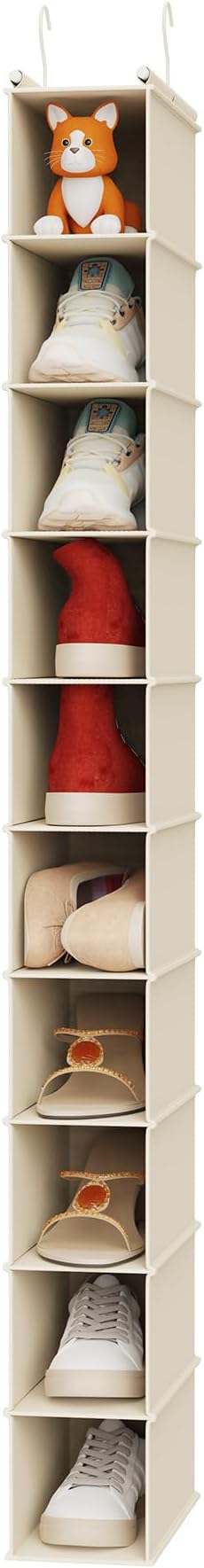 MAX Houser 10 Tier Foldable Hanging Shoe Organizer, Hanging Shoe Storage Shelf, Beige